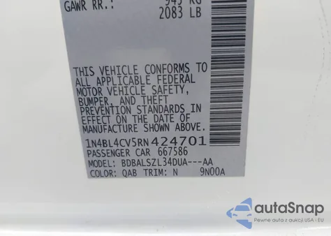 2024 Nissan Altima Sr Fwd из США, поврежденный, VIN 1N4BL4CV5RN424701